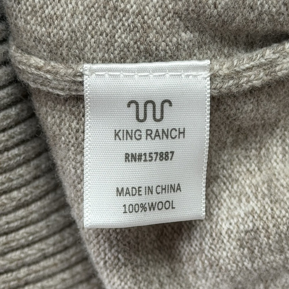 King Ranch Sweater Mens L Heather Beige 100% Wool 1/4 Zip Padded Shoulders - Picture 4 of 7